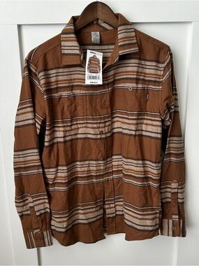 Hurley Brown and Cream Striped Button-Up Shirt